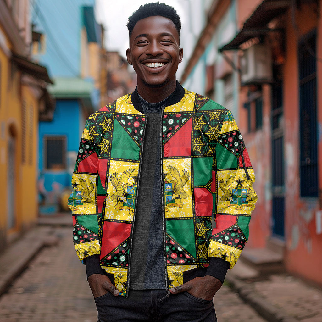 Ghana Christmas Sleeve Zip Bomber Jacket Patchwork Style