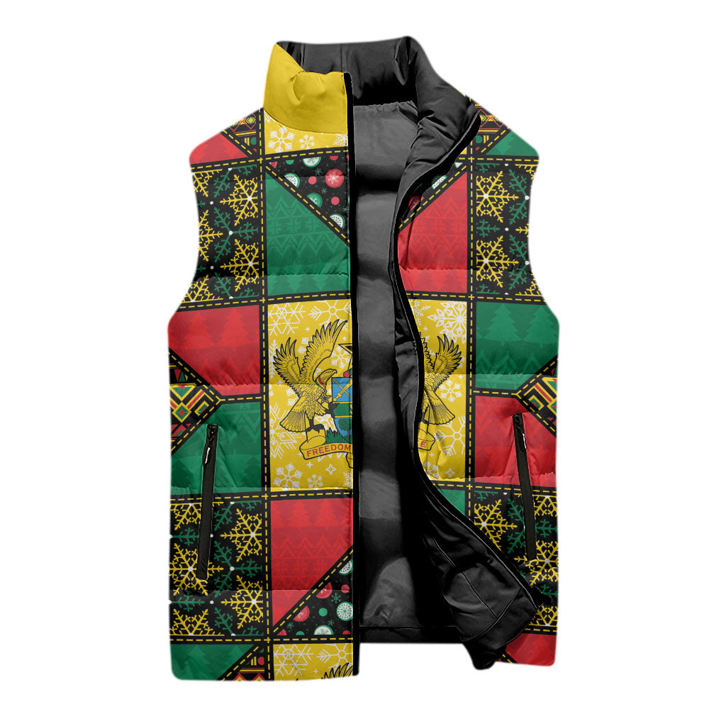 Ghana Christmas Sleeveless Puffer Jacket Patchwork Style