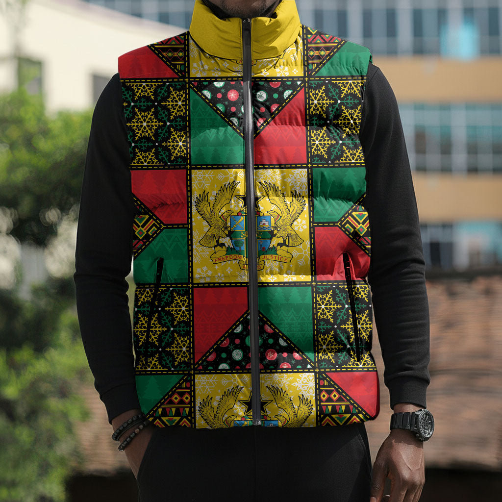 Ghana Christmas Sleeveless Puffer Jacket Patchwork Style