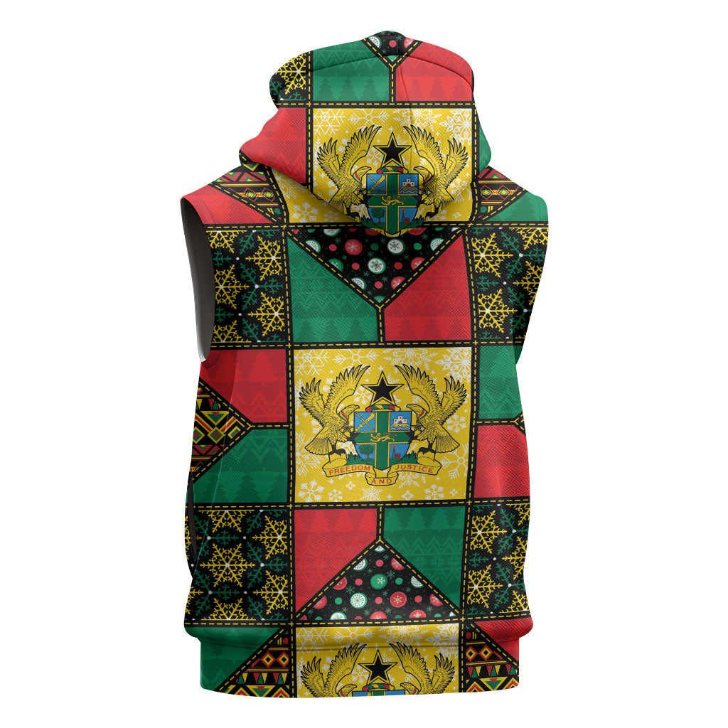 Ghana Christmas Sleeveless Zip Hoodie Patchwork Style