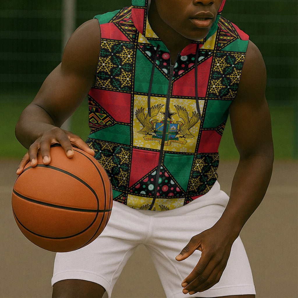 Ghana Christmas Sleeveless Zip Hoodie Patchwork Style