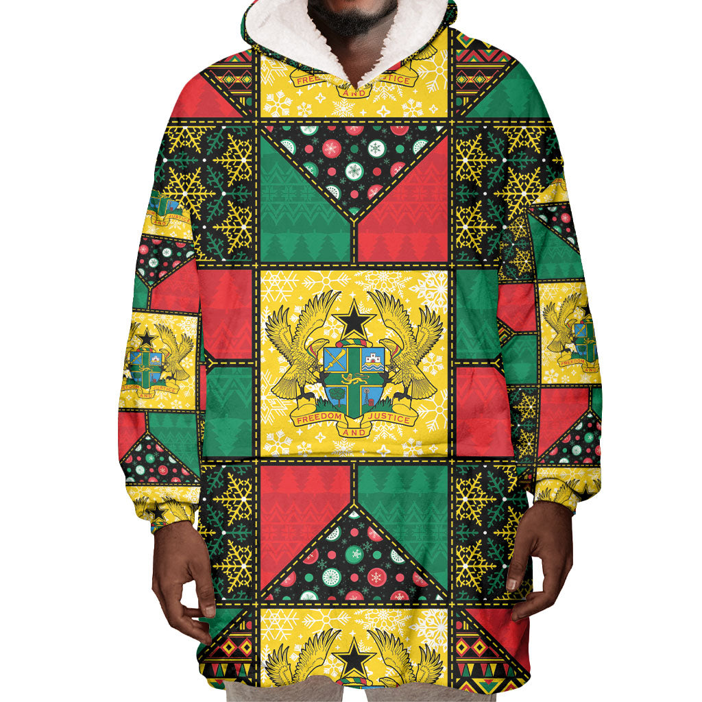 Ghana Christmas Wearable Blanket Hoodie Patchwork Style