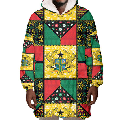 Ghana Christmas Wearable Blanket Hoodie Patchwork Style