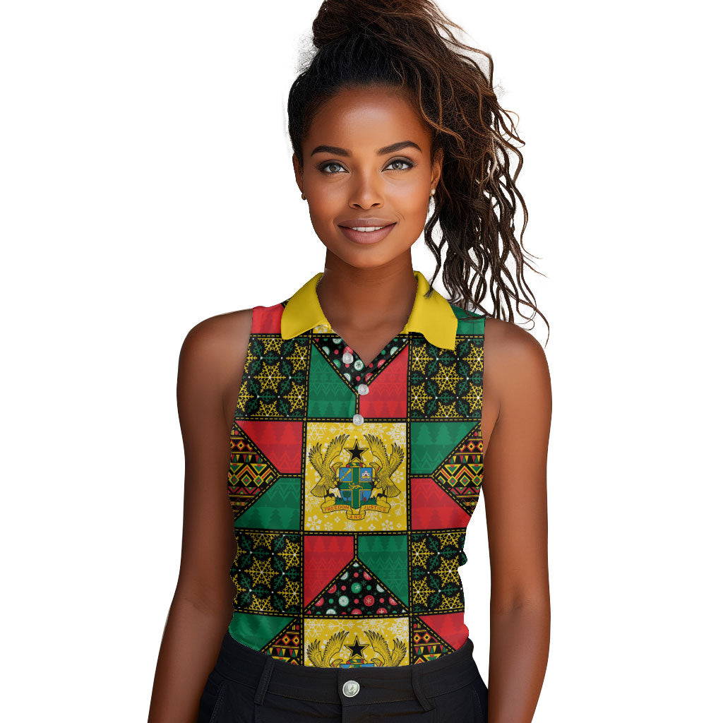 Ghana Christmas Women Sleeveless Polo Shirt Patchwork Style