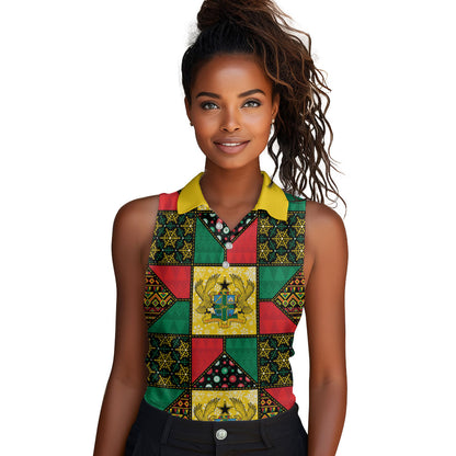 Ghana Christmas Women Sleeveless Polo Shirt Patchwork Style