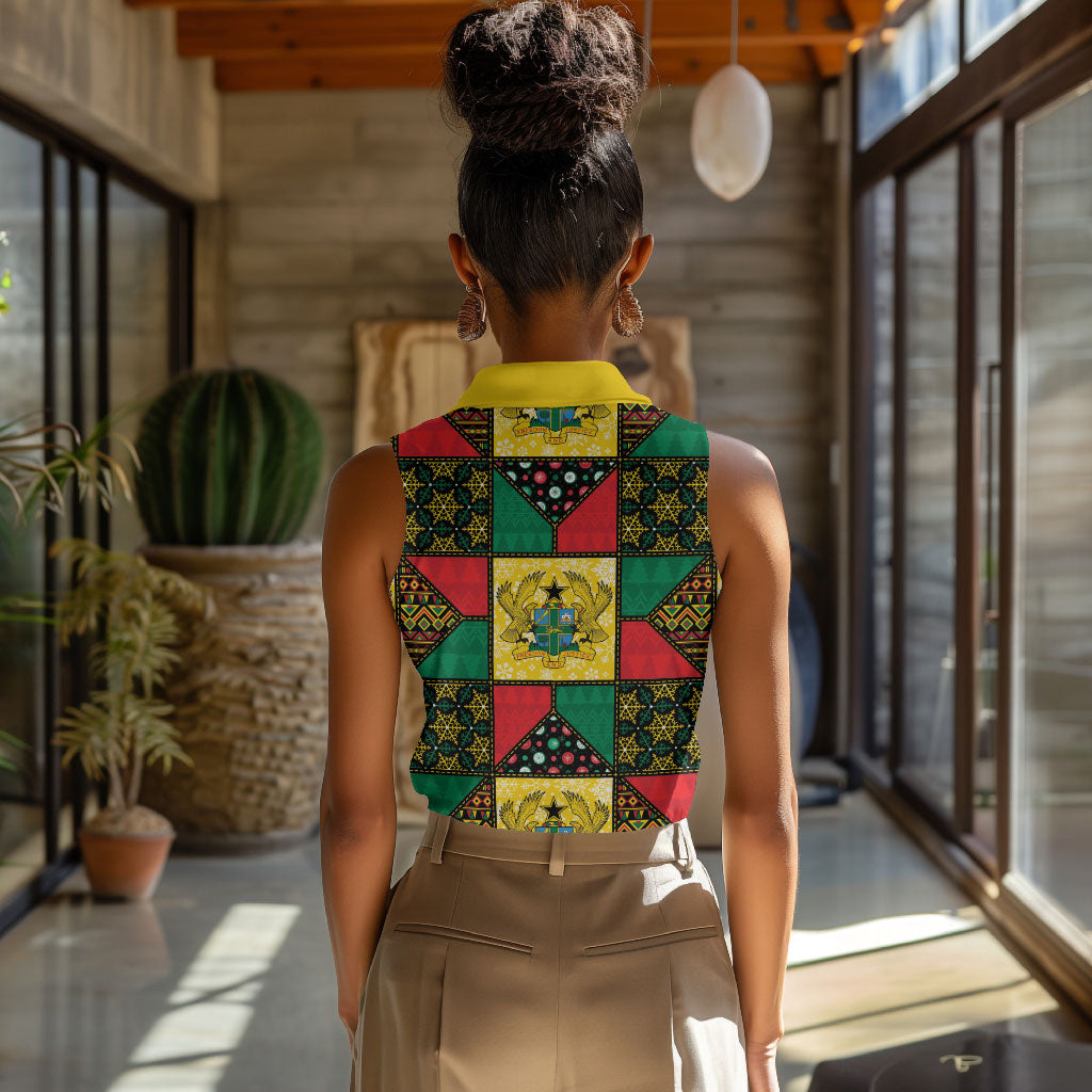 Ghana Christmas Women Sleeveless Polo Shirt Patchwork Style