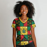 Ghana Christmas Women V-Neck T-Shirt Patchwork Style