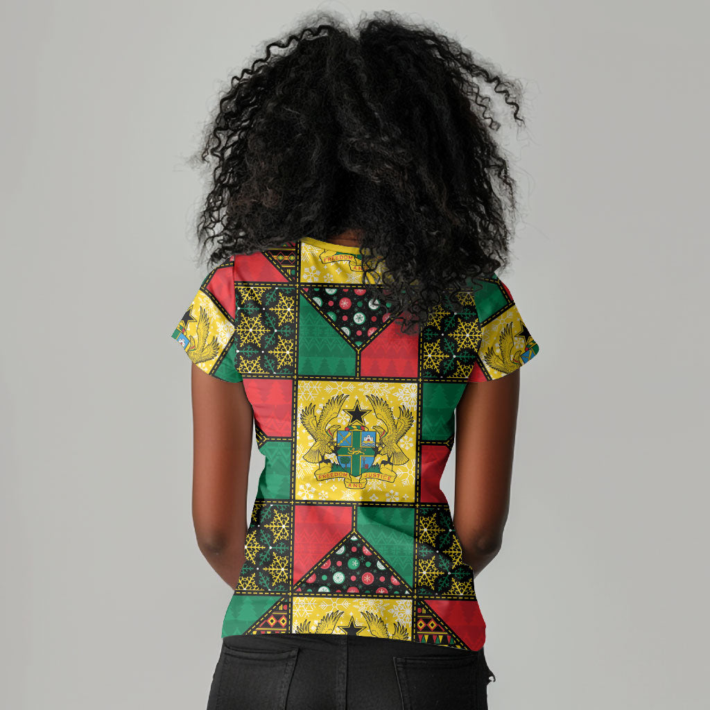 Ghana Christmas Women V-Neck T-Shirt Patchwork Style