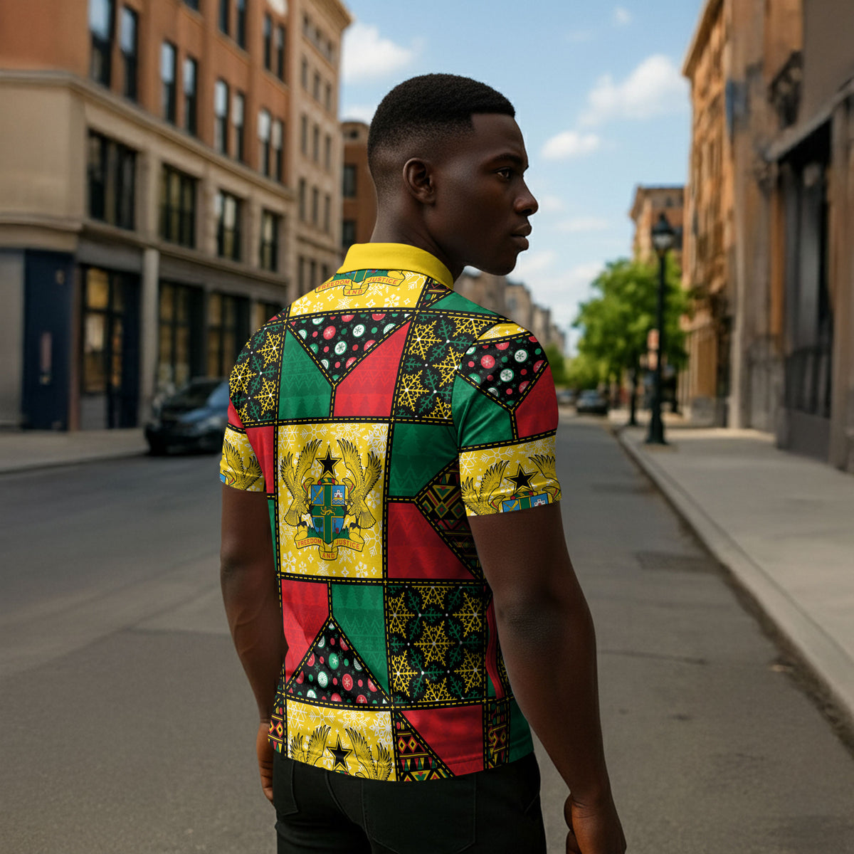 Ghana Christmas Zipper Polo Shirt Patchwork Style