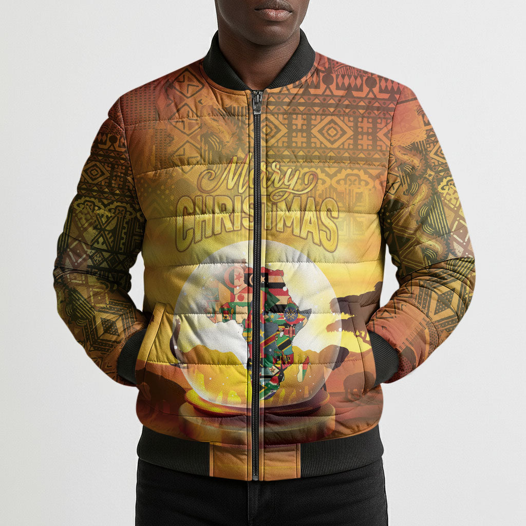 African Flags Map Christmas Bomber Puffer Jacket Afro Heritage