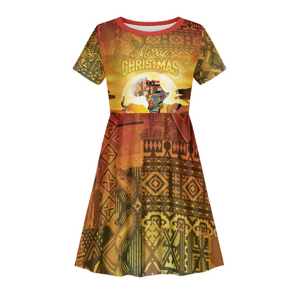 African Flags Map Christmas Kid Short Sleeve Dress Afro Heritage