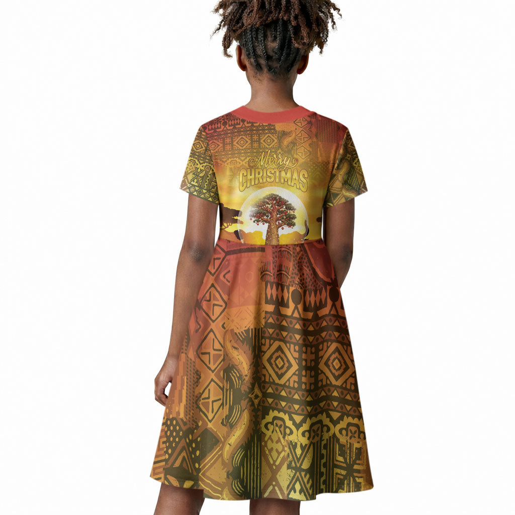 African Flags Map Christmas Kid Short Sleeve Dress Afro Heritage