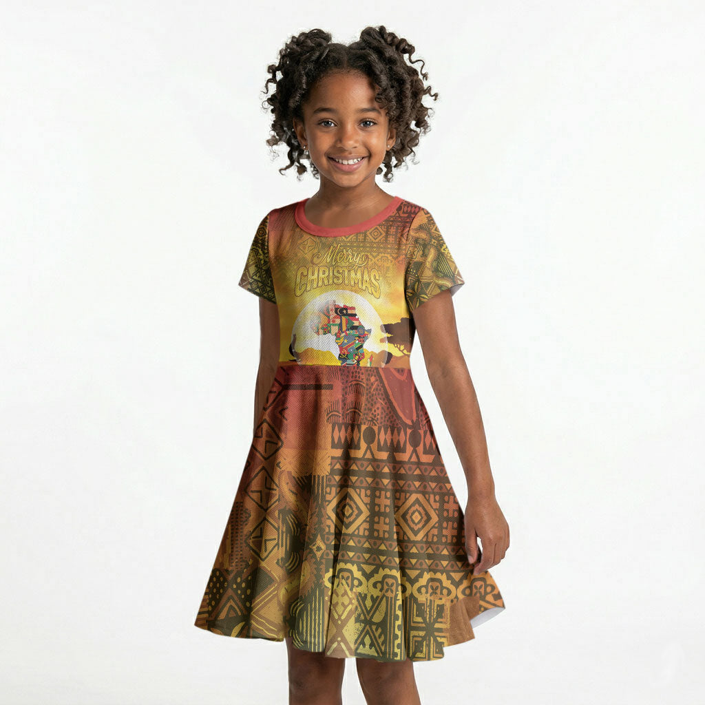 African Flags Map Christmas Kid Short Sleeve Dress Afro Heritage