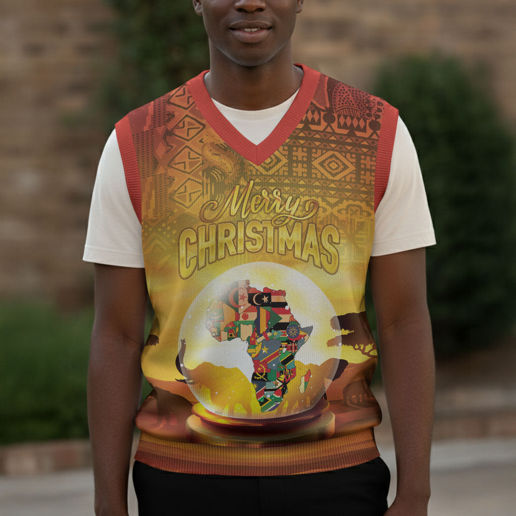 African Flags Map Christmas Knitted V-Neck Vest Afro Heritage