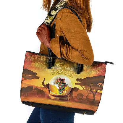 African Flags Map Christmas Leather Tote Bag Afro Heritage