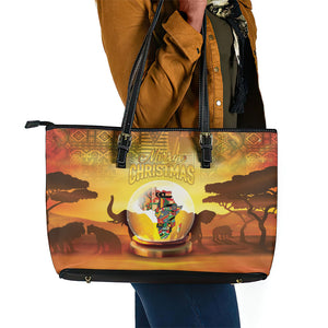 African Flags Map Christmas Leather Tote Bag Afro Heritage