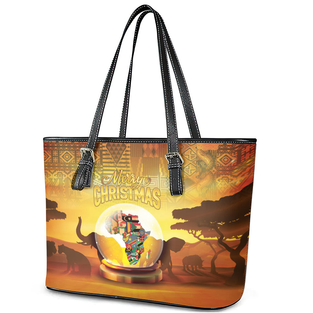 African Flags Map Christmas Leather Tote Bag Afro Heritage
