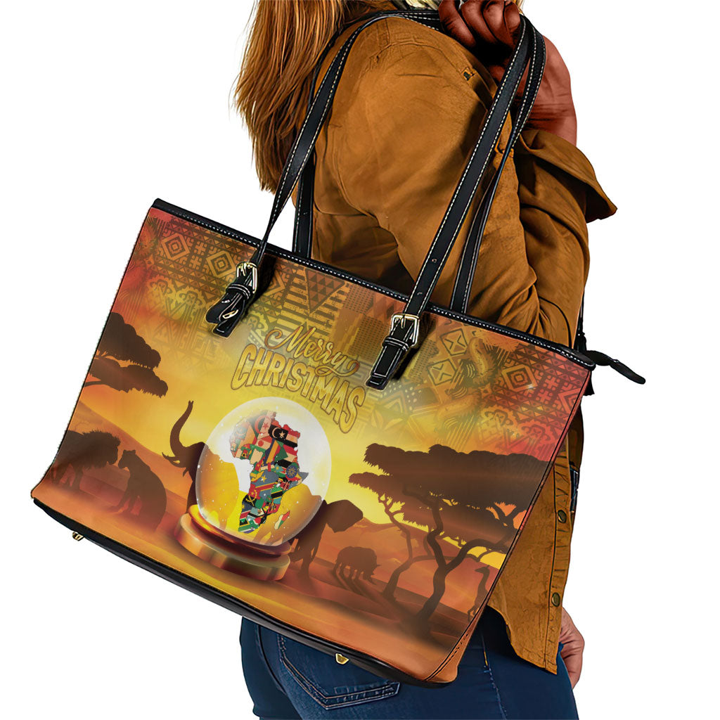 African Flags Map Christmas Leather Tote Bag Afro Heritage
