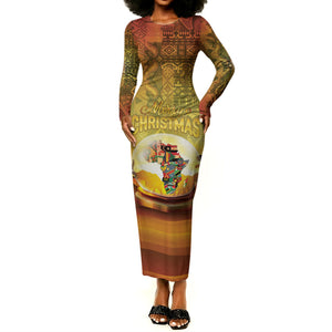 African Flags Map Christmas Long Sleeve Bodycon Dress Afro Heritage