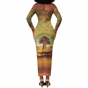 African Flags Map Christmas Long Sleeve Bodycon Dress Afro Heritage