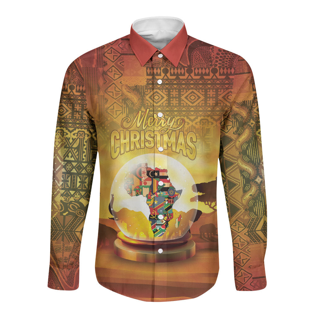 African Flags Map Christmas Long Sleeve Button Shirt Afro Heritage