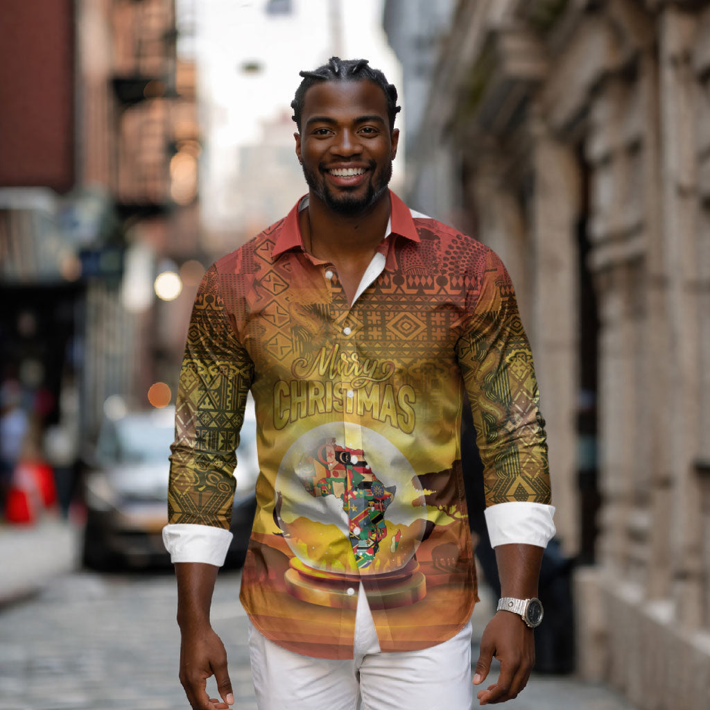 African Flags Map Christmas Long Sleeve Button Shirt Afro Heritage