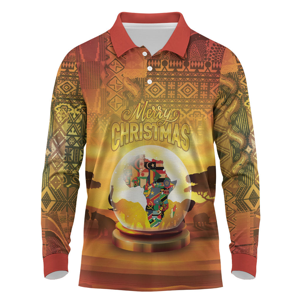 African Flags Map Christmas Long Sleeve Polo Shirt Afro Heritage