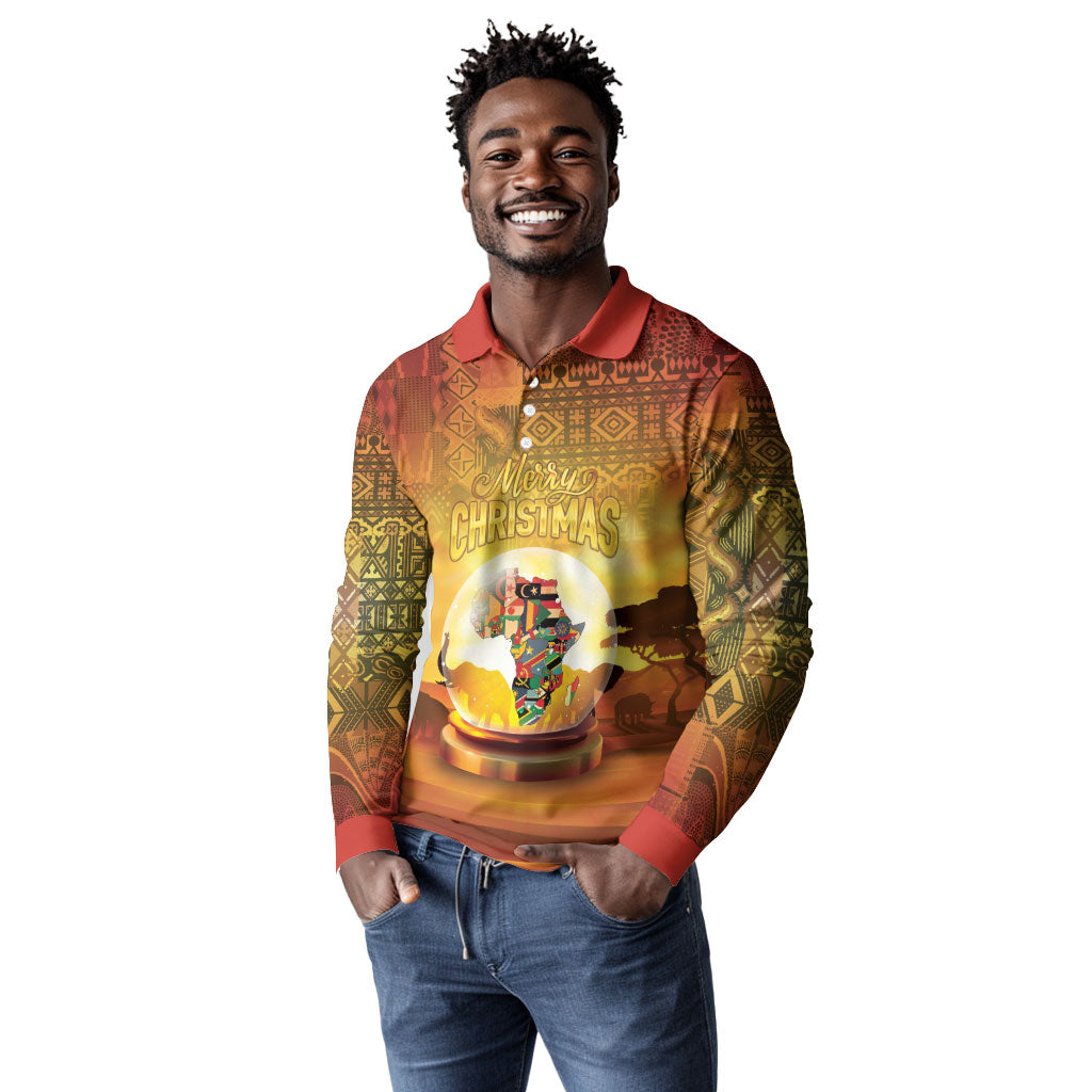 African Flags Map Christmas Long Sleeve Polo Shirt Afro Heritage