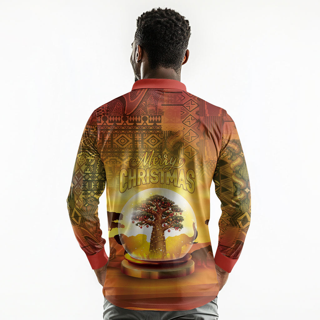 African Flags Map Christmas Long Sleeve Polo Shirt Afro Heritage