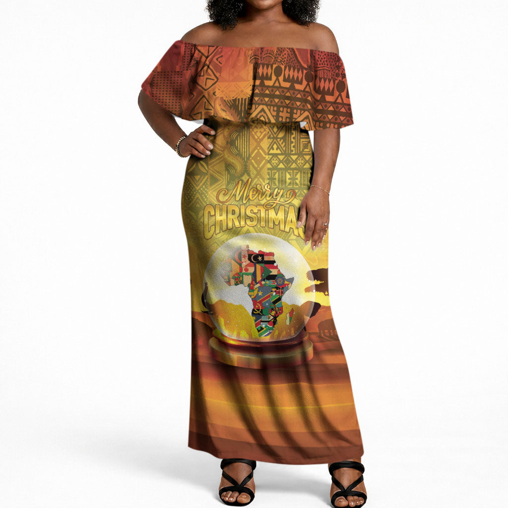 African Flags Map Christmas Off Shoulder Maxi Dress Afro Heritage