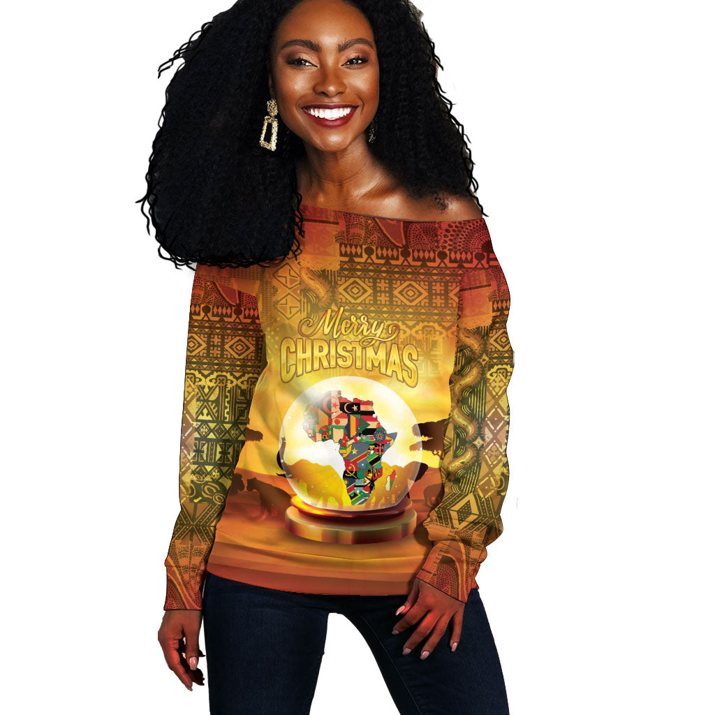 African Flags Map Christmas Off Shoulder Sweater Afro Heritage
