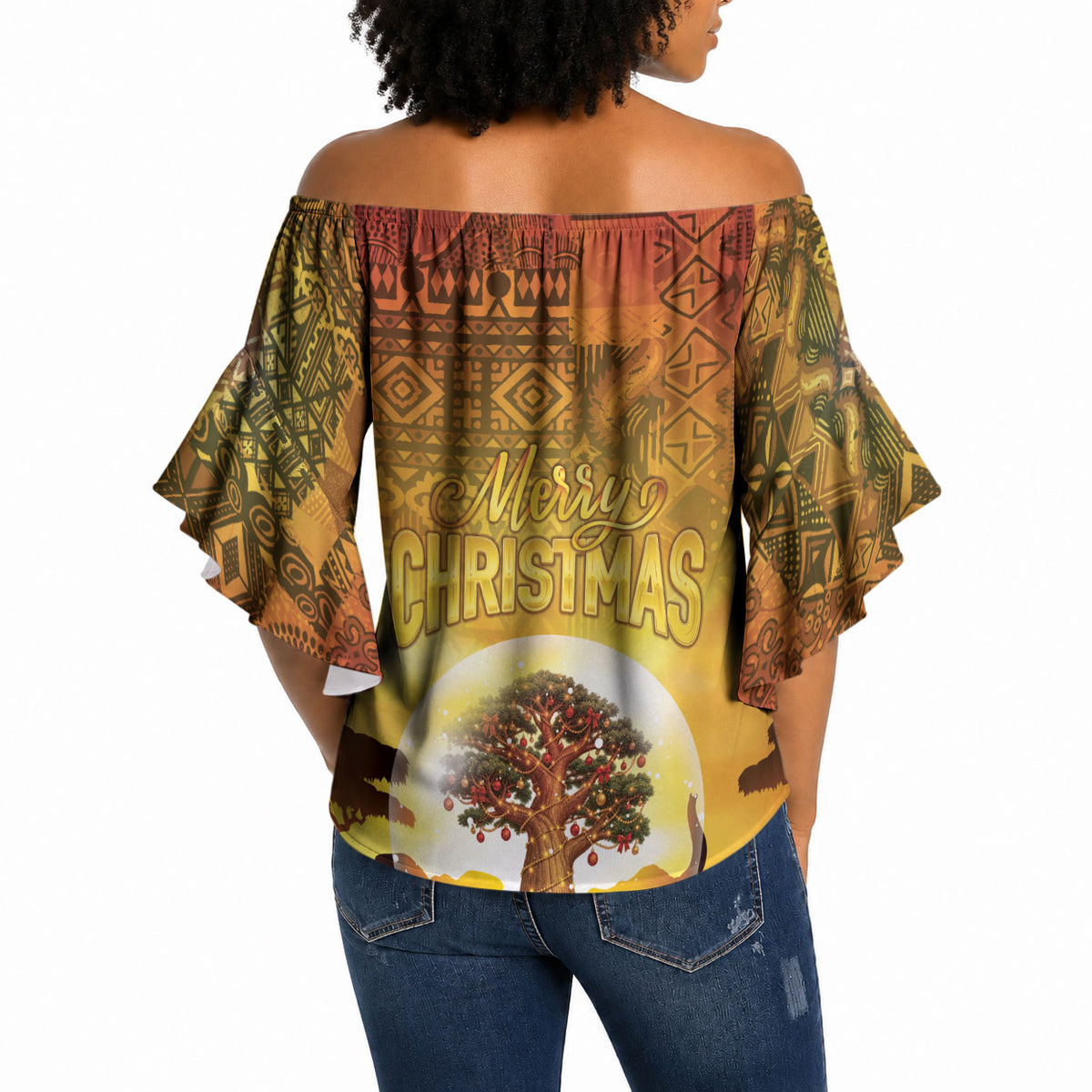 African Flags Map Christmas Off Shoulder Wrap Waist Top Afro Heritage