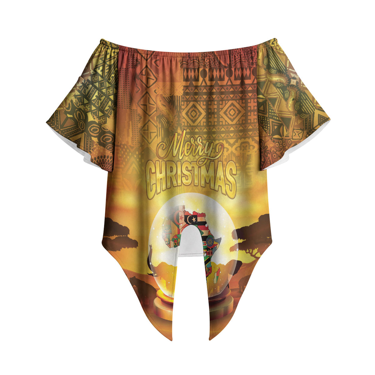 African Flags Map Christmas Off Shoulder Wrap Waist Top Afro Heritage