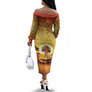African Flags Map Christmas Off The Shoulder Long Sleeve Dress Afro Heritage