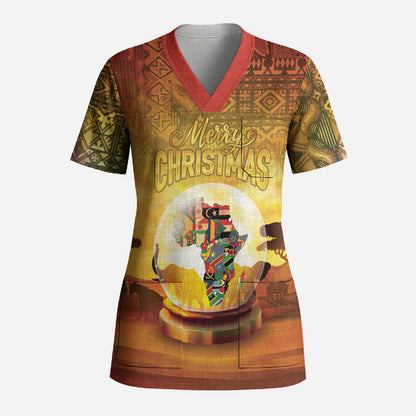 African Flags Map Christmas Scrub Top Afro Heritage
