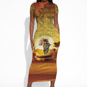 African Flags Map Christmas Short Sleeve Bodycon Dress Afro Heritage