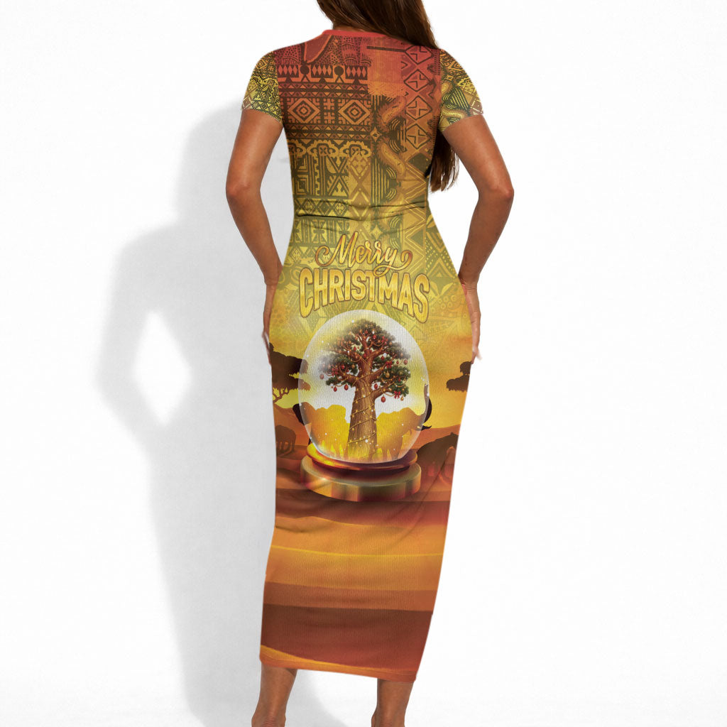 African Flags Map Christmas Short Sleeve Bodycon Dress Afro Heritage