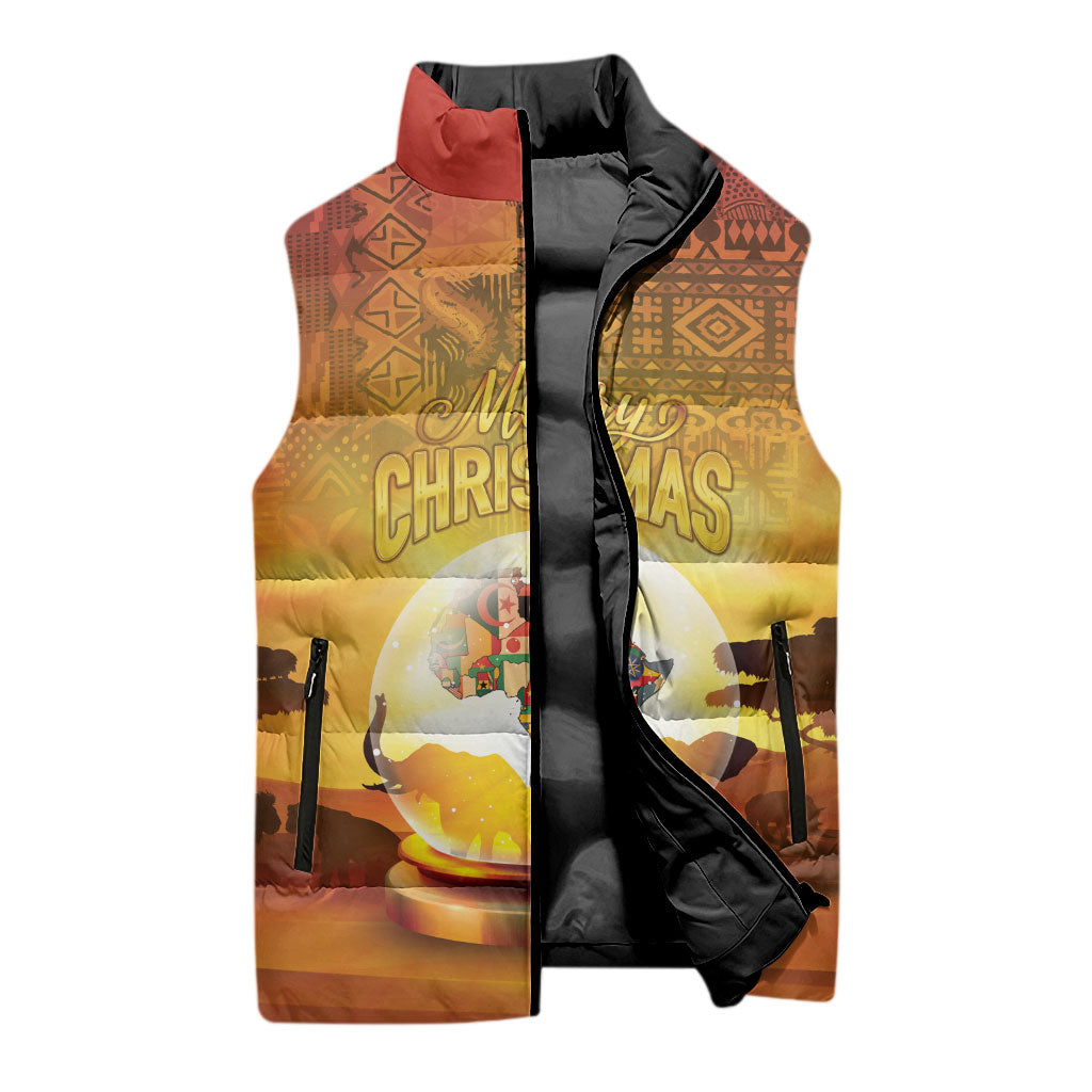 African Flags Map Christmas Sleeveless Puffer Jacket Afro Heritage