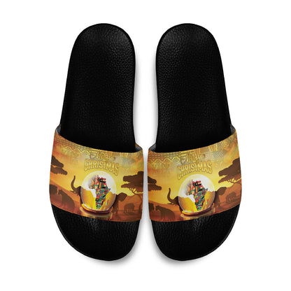 African Flags Map Christmas Slide Sandals Afro Heritage