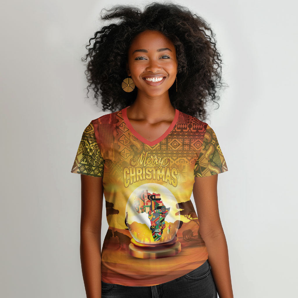 African Flags Map Christmas Women V-Neck T-Shirt Afro Heritage