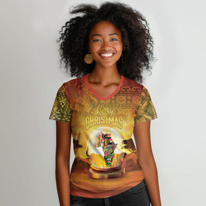 African Flags Map Christmas Women V-Neck T-Shirt Afro Heritage