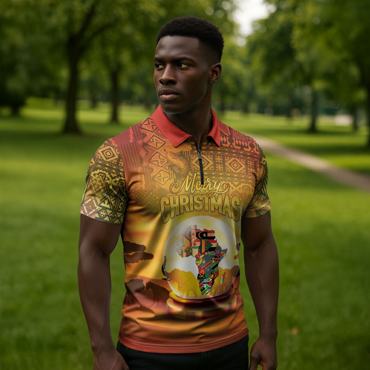 African Flags Map Christmas Zipper Polo Shirt Afro Heritage