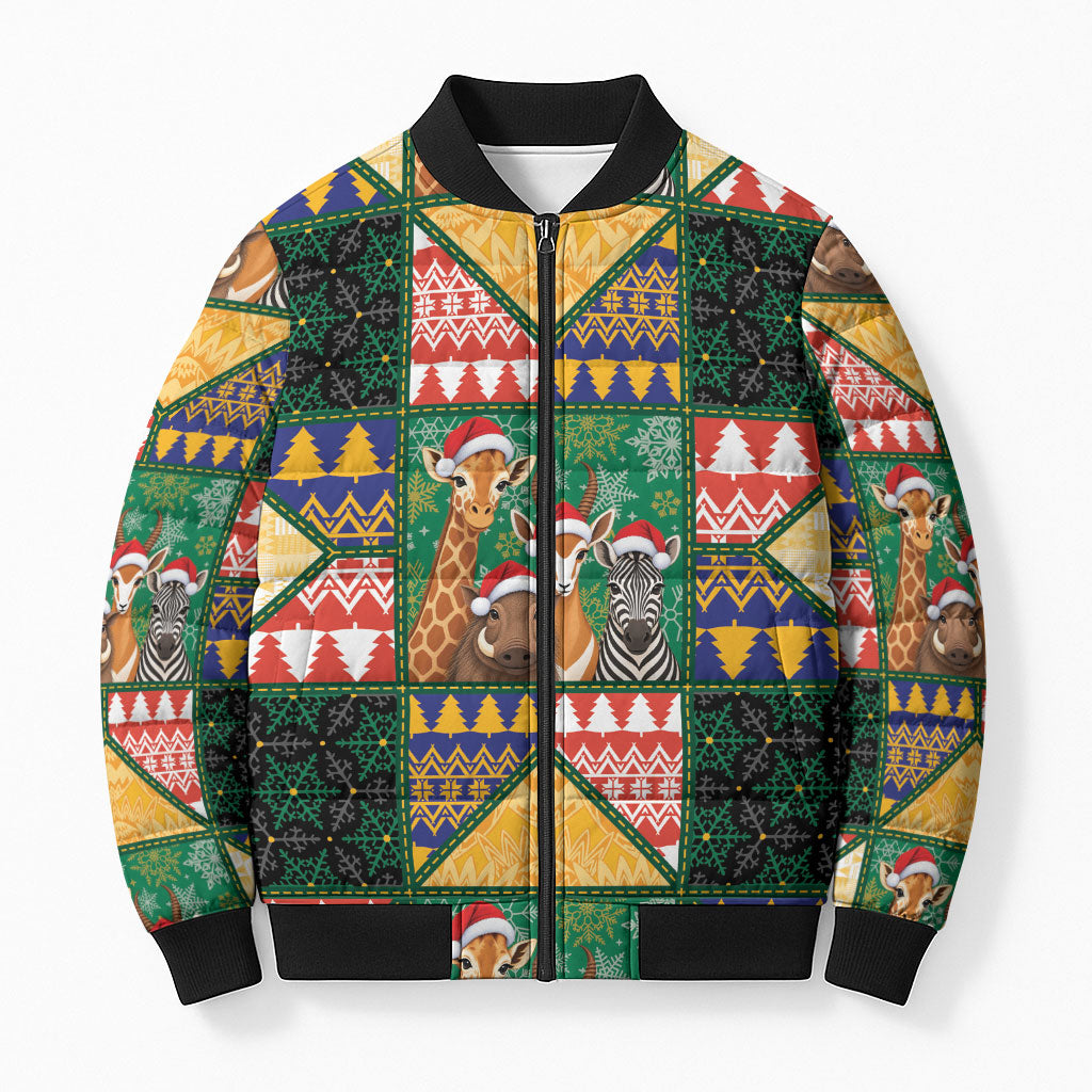 South Africa Christmas Bomber Puffer Jacket Patchwork Style