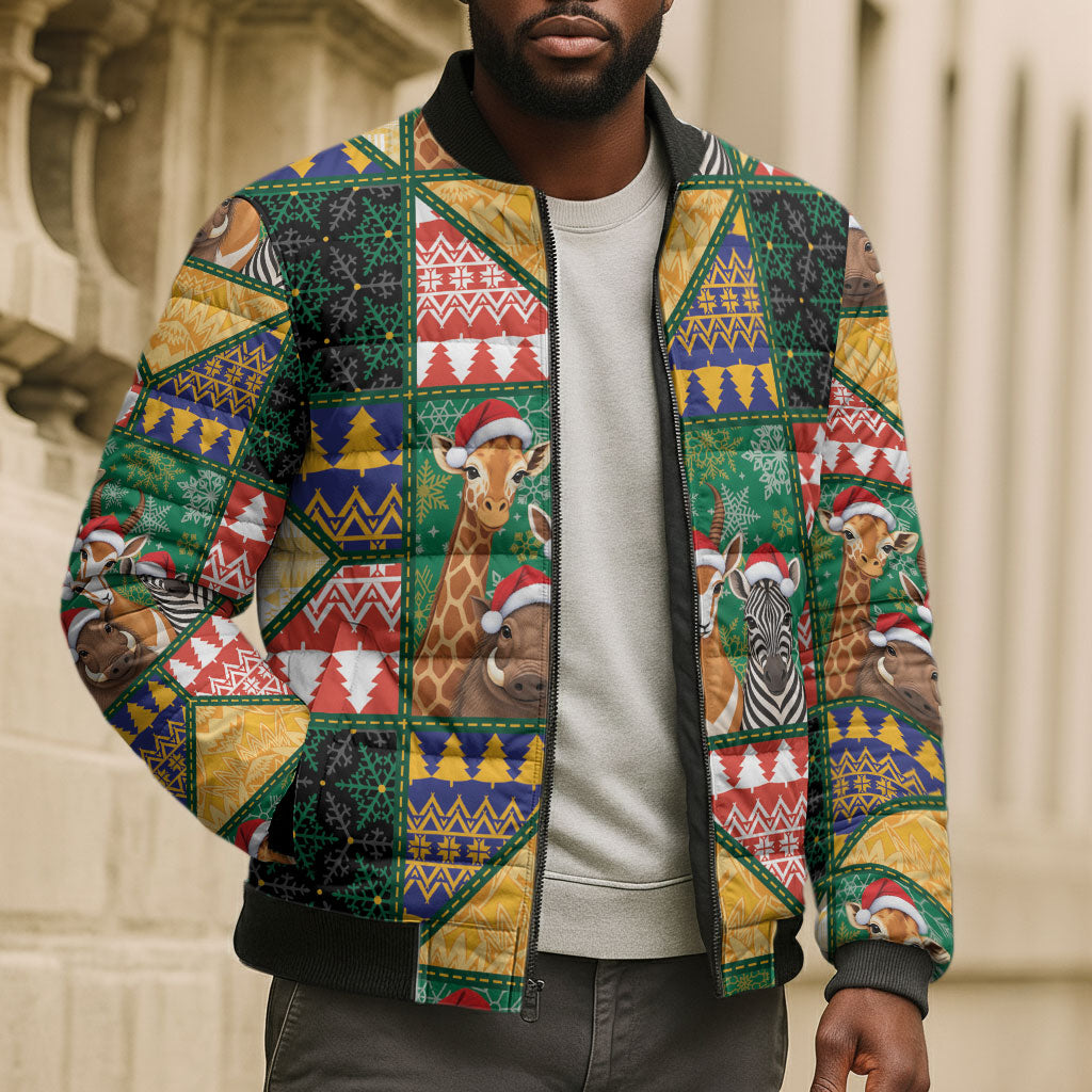 South Africa Christmas Bomber Puffer Jacket Patchwork Style