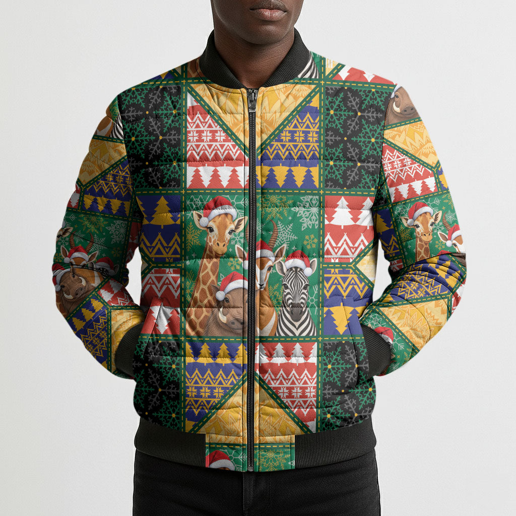 South Africa Christmas Bomber Puffer Jacket Patchwork Style