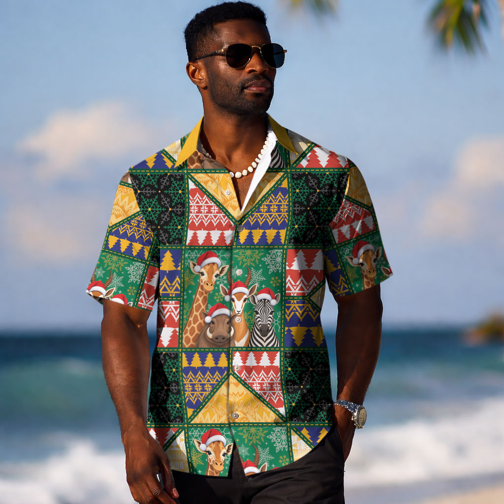 South Africa Christmas Hawaiian Shirt Patchwork Style