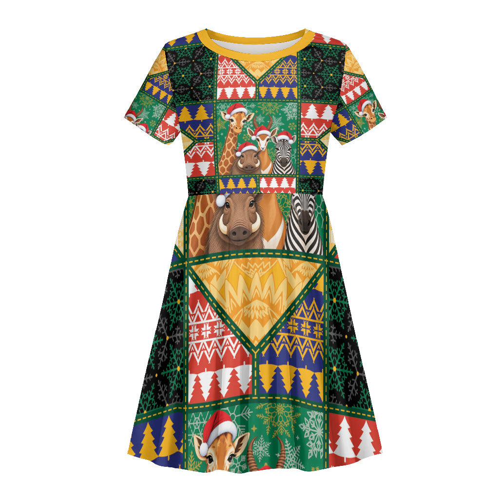 South Africa Christmas Kid Short Sleeve Dress Patchwork Style