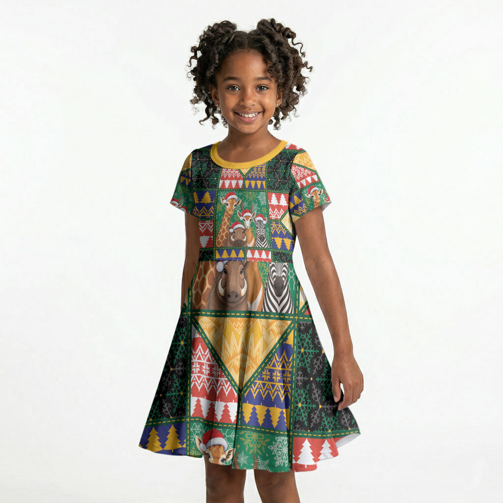 South Africa Christmas Kid Short Sleeve Dress Patchwork Style