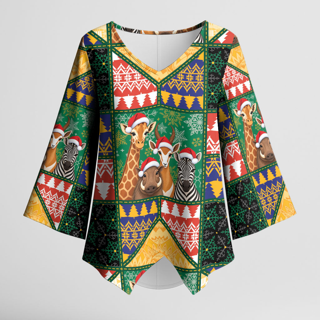South Africa Christmas Kimono Sleeve Blouse Patchwork Style