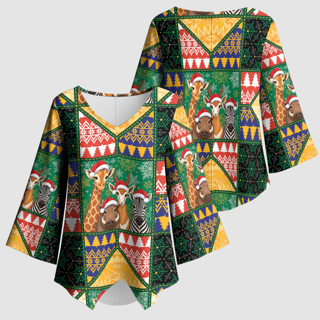 South Africa Christmas Kimono Sleeve Blouse Patchwork Style